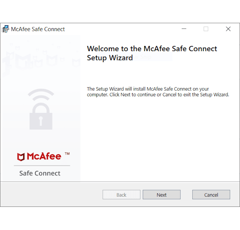 אשף ההתקנה של McAfee Safe Connect