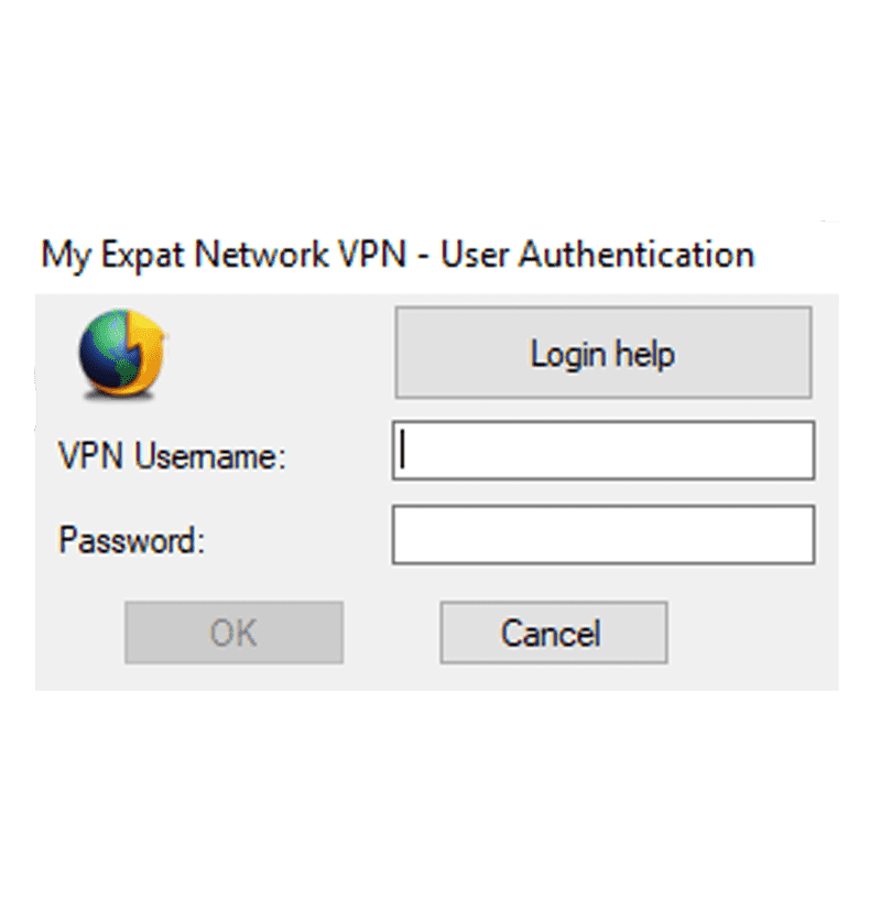 Skjermbilde av innloggingsskjermen til My Expat Network på Windows