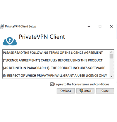PrivateVPN नियम और शर्तों का स्क्रीनशॉट
