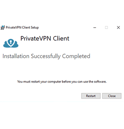 Skjermbilde av installert PrivateVPN fullført