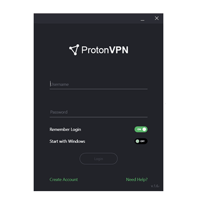 Posnetek zaslona za prijavo na ProtonVPN Free Desktop