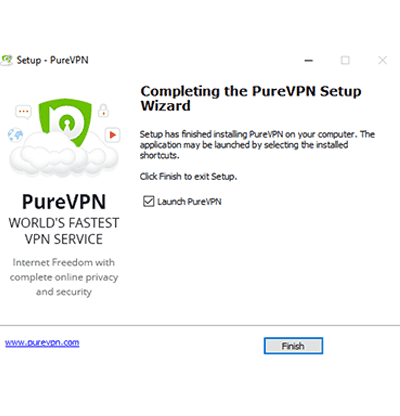Skärmdump av PureVPN-slutförd installationsskärm