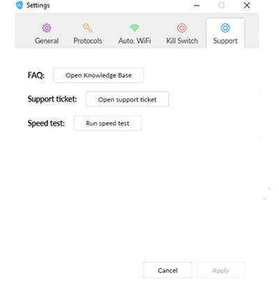 Cuplikan layar dari Pengaturan Tambahan Aplikasi SaferVPN Desktop