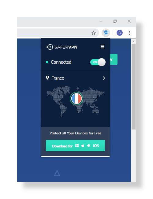 Captura de pantalla de la extensión SaferVPN Chrome