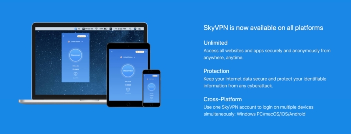 Captura de pantalla de los dispositivos disponibles de SkyVPN tomados del sitio web de SkyVPN