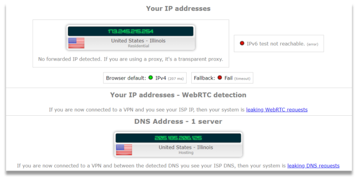 StrongVPN DNS sızıntı testi sonuçları