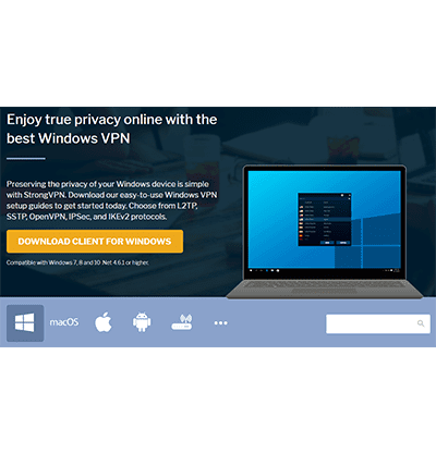 Снимок экрана кнопки загрузки приложения Windows на веб-сайте StrongVPN