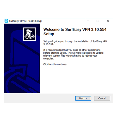 SurfEasy VPNレビューのSurfEasyセットアップウィンドウのスクリーンショット