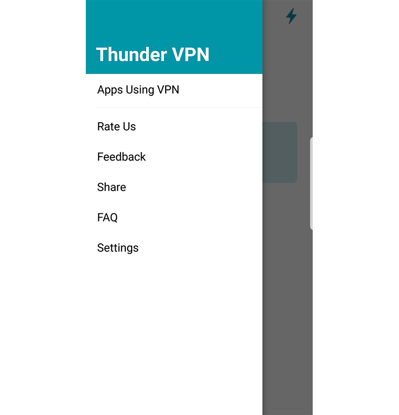썬더 VPN 메뉴