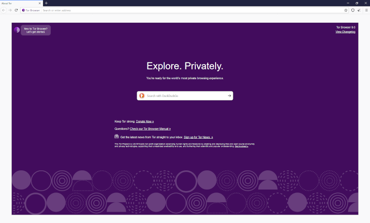 Екранна снимка на инсталирания браузър Tor