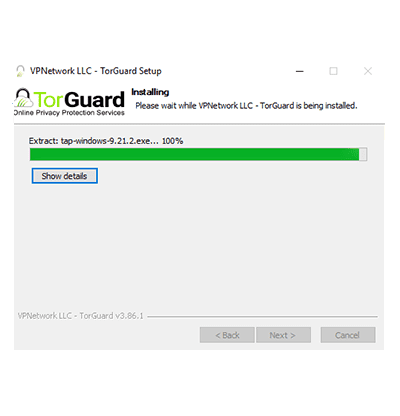 Capture d'écran de l'assistant d'installation de TorGuard pour Windows