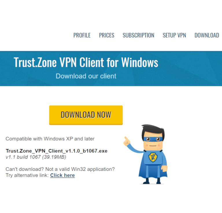Skærmbillede af Trust.Zone download-side