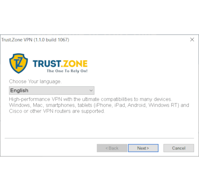 สกรีนช็อตของวิซาร์ดการติดตั้ง Trust.Zone