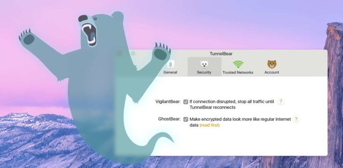 Screenshot of GhostBear Mode Graphic na webu TunnelBear