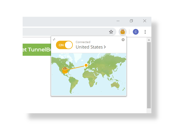 Snímka obrazovky aplikácie TunnelBear Chrome Extension