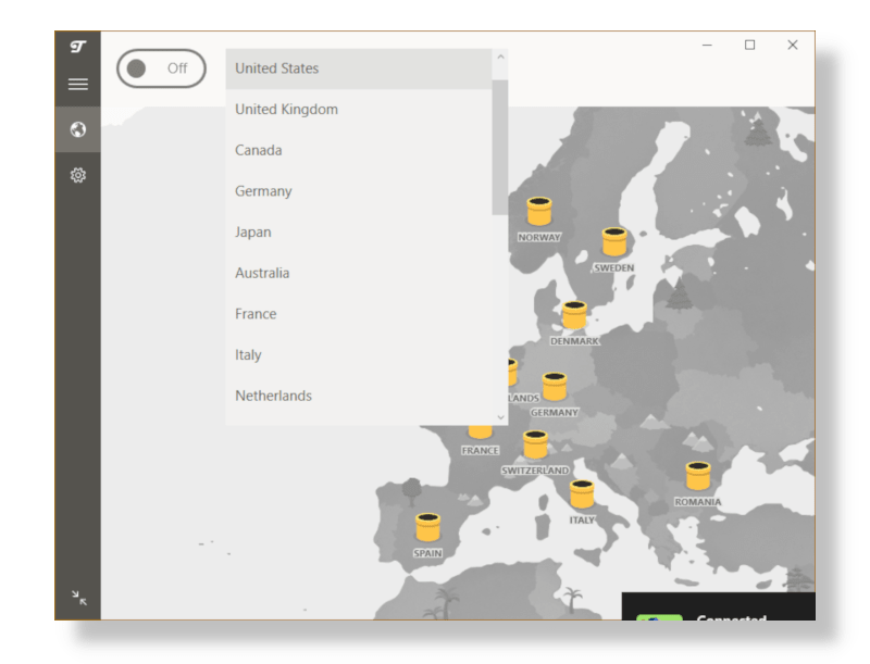 Screenshot of TunnelBear Server List v App