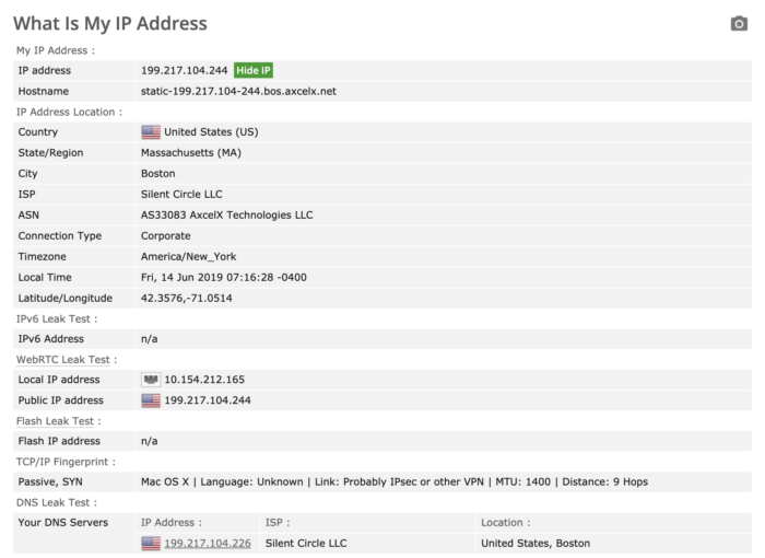 Uno screenshot di Windscribe che supera tutti i test di tenuta IP e DNS