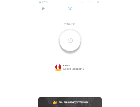 X-VPN Windowsアプリのメイン画面のスクリーンショット
