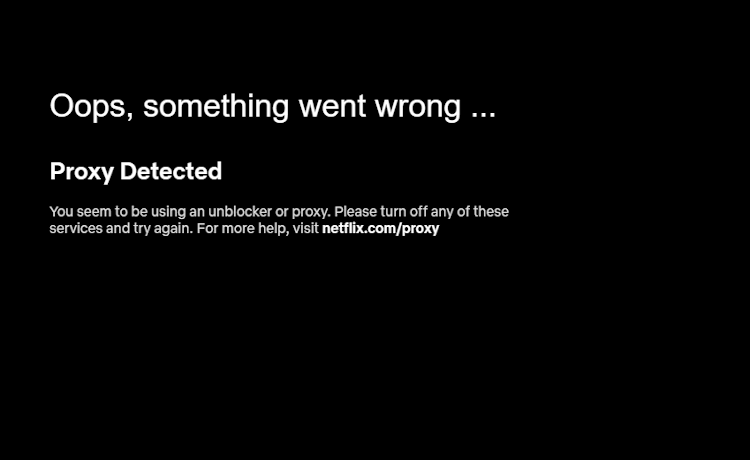 Screenshot de Netflix detectând un proxy